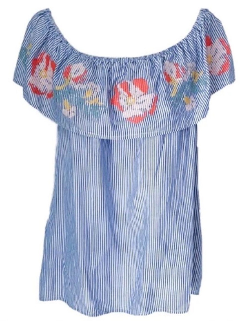 Francesca’s Blue Rain Cross-stitched Floral Embroidered Top